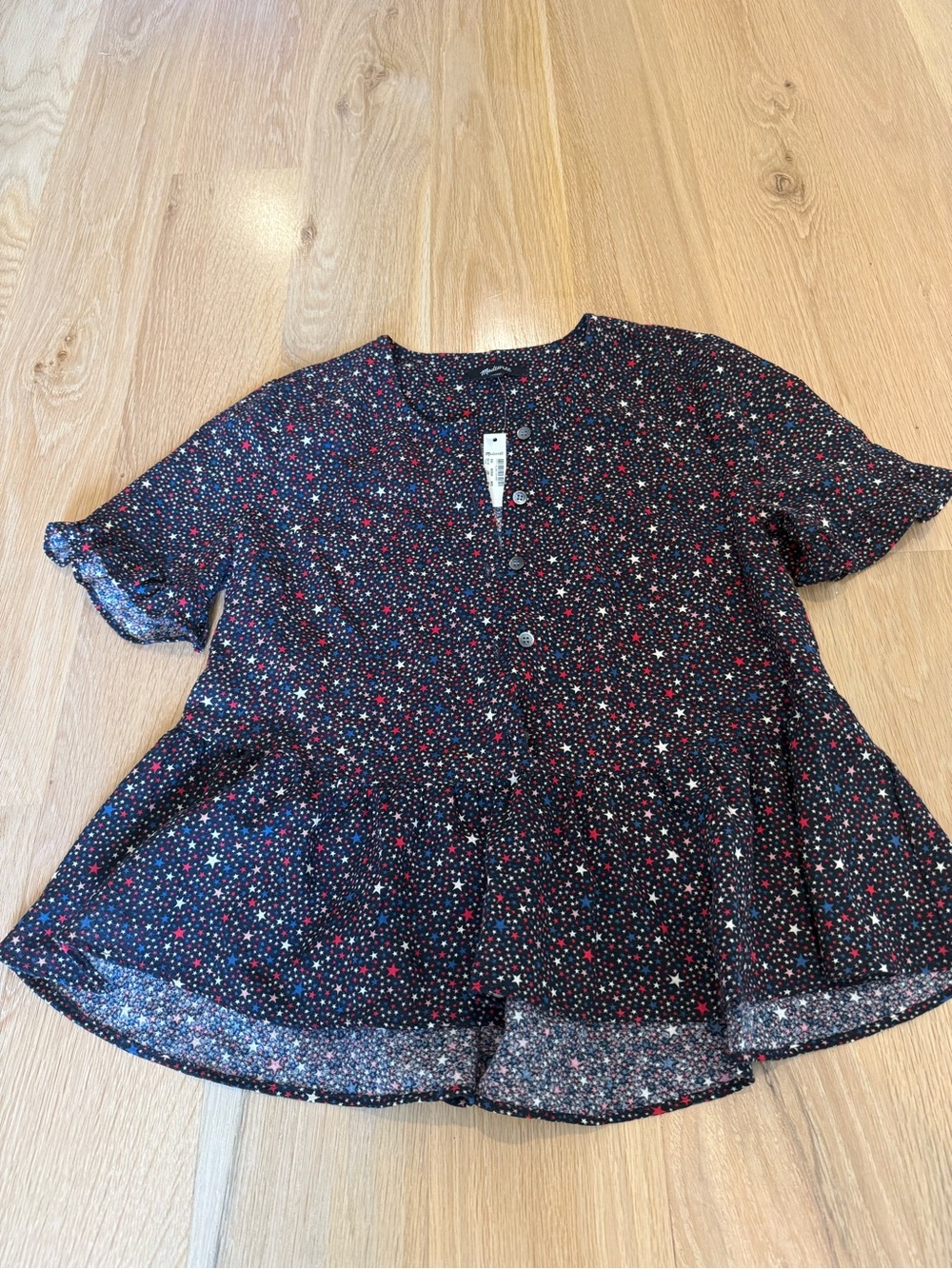 Madewell Black Star-Print Button Front Peplum Top